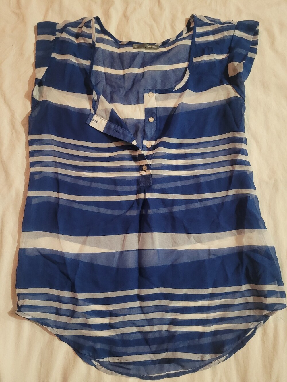 Smart Set Blue and White Striped Button-Back Women's Top